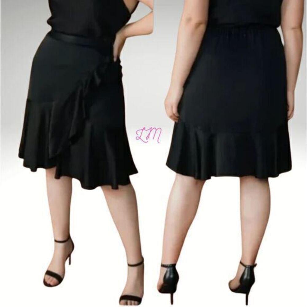 Chloe Kristyn Traci Skirt Satin Ruffled Black‎ Size 1XL Plus Size